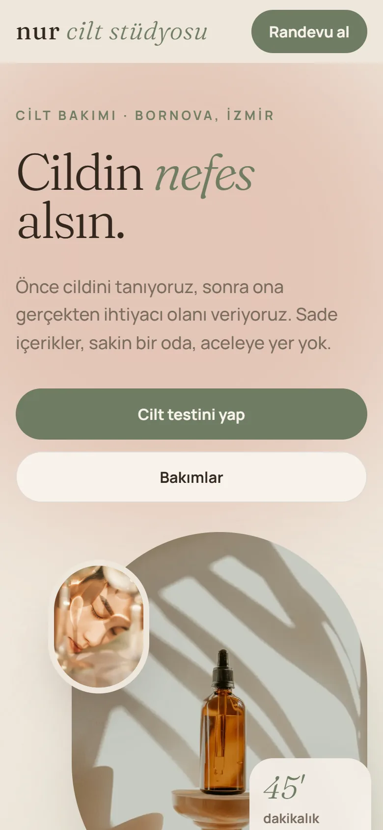 Nur Cilt Stüdyosu telefon görünümü